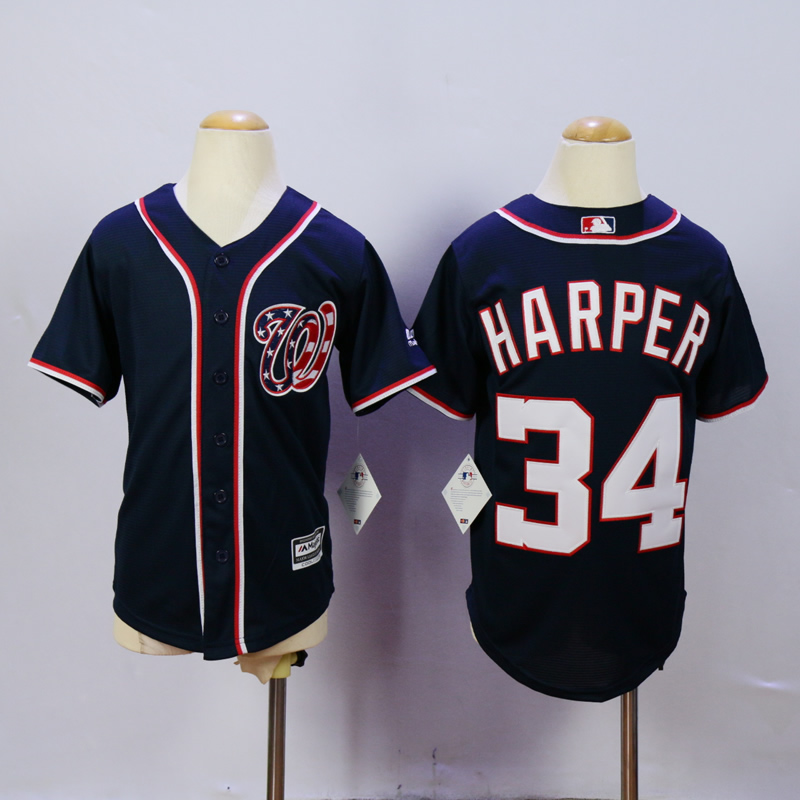Youth Washington Nationals #34 Harper Blue MLB Jerseys->youth mlb jersey->Youth Jersey
